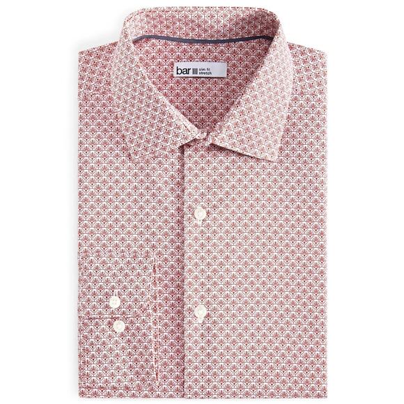 Bar III Men Slim Fit Dress Shirt Button Up Small 14-14.5 Long Sleeve White Spice - Picture 1 of 4